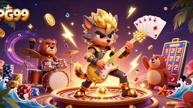 PG99 showcases a thrilling 3D casino stage filled with golden coins and vibrant gaming elements.