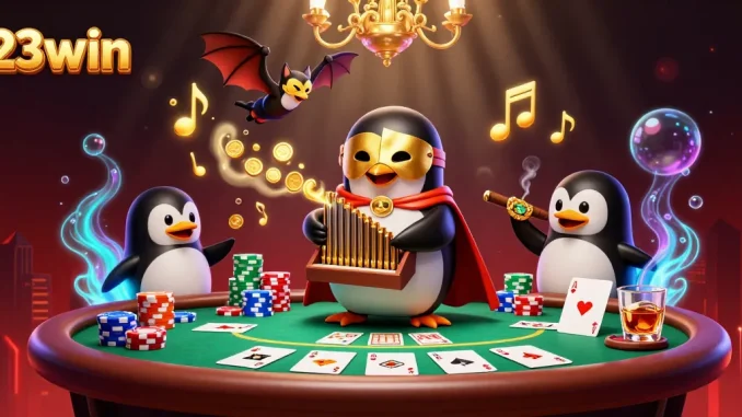Experience exciting games at 23win with a dynamic casino-themed illustration packed with action.
